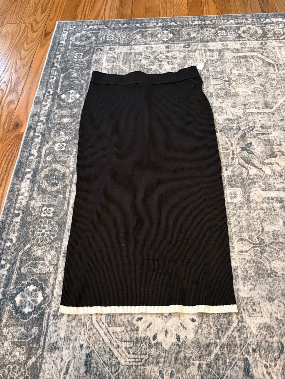 Rachel Zoe Black Ribbed Pencil Skirt with Cream Trim